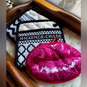 MacKenzie-Childs Black and White Pot Holders with Bold Pink